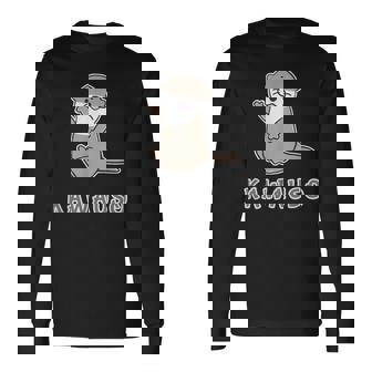 ゆるカワウソさん まるくん『はろー』 コツメカワウソ かわいい キャラクター イラスト 長袖Tシャツ - Kawaiitshirt