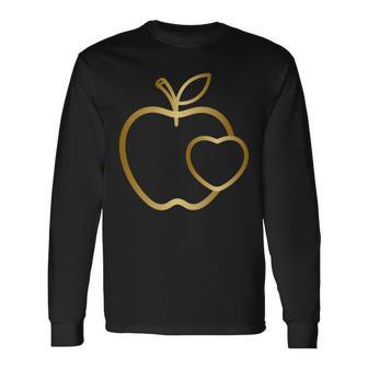 りんご ハート ラインアート かわいい シンプル デザイン 長袖tシャツ 長袖Tシャツ - Kawaiitshirt