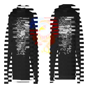 アメリカの白頭鷲、アメリカ国旗、バーベキュー、肉のグリル、愛国心、独立記念日、愛国心、誇り高きアメリカ人 長袖Tシャツ - Kawaiitshirt