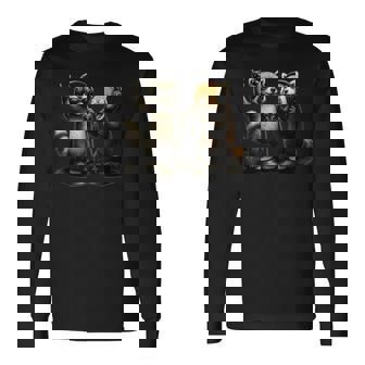 アライグマ レッサーパンダ バンド 音楽 バイブ レトロ 動物 ロック 長袖Tシャツ - Kawaiitshirt