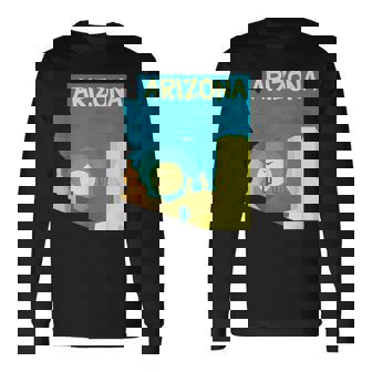 アリゾナ州の地図、モダンな抽象的なアリゾナ砂漠、サボテン 長袖Tシャツ - Kawaiitshirt