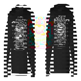アロハ ハワイ ハワイアン フラダンス キャット シャツ 猫好き フラ 長袖tシャツ 長袖Tシャツ - Kawaiitshirt