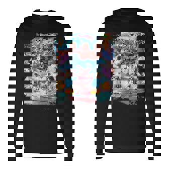 アロハ バーガー 猫 & ピザ ナマケモノ ユニコーン 長袖Tシャツ - Kawaiitshirt