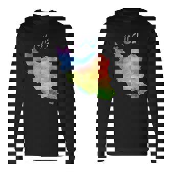 イランの地図 イランのカラフルな地図 水彩イラスト 長袖Tシャツ - Kawaiitshirt