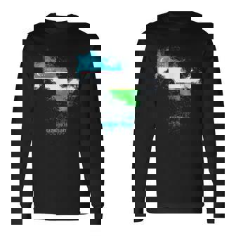 ウズベキスタン 国旗 地図 ウズベク ウズベキスタン 長袖Tシャツ - Kawaiitshirt