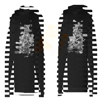 オイル スケッチ ワイルドライフ ボブキャット オレンジ ボブキャット 長袖Tシャツ - Kawaiitshirt