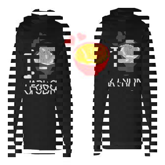 カツ丼を食べるのが大好き ご飯 カツ丼 長袖Tシャツ - Kawaiitshirt