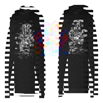 カラフルな動物の犬の足跡 長袖Tシャツ - Kawaiitshirt