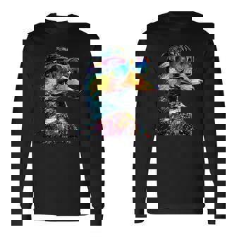 カラフルな虹色のアヒル マガモ ドレイク 小さなアヒル 長袖Tシャツ - Kawaiitshirt