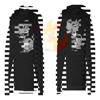 カンガルー かわいい ラケット スポーツ テニス プレイ 動物 キャラクター キュート 長袖Tシャツ - Kawaiitshirt