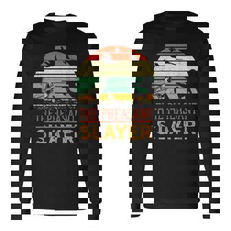 キジの鳥狩り 面白いスレイヤーハンターレトロヴィンテージ 長袖Tシャツ - Kawaiitshirt