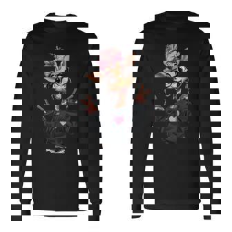 キリンガール ダブルピースサイン ピンク リボン ポップ グラフィック 遊び心のある 長袖tシャツ 長袖Tシャツ - Kawaiitshirt