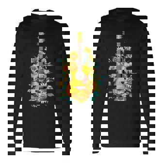 ギター 面白tシャツ おもしろ ギタリスト 服 音楽 メンズ キッズ ネタ 服 オリジナル 軽音 ひまわり 長袖Tシャツ - Kawaiitshirt