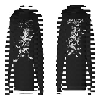 ギターを弾くクールな猫、ヘビーな「Meowtal」メタルパンクロックファン。 長袖Tシャツ - Kawaiitshirt