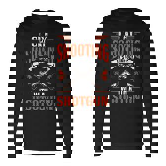 クレー射撃 散弾銃を使ったゴルフのようなもの ショットガン トラップ からのプル ピジョン クレー射撃 長袖Tシャツ - Kawaiitshirt