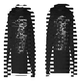 クール 牛 飲む アイスコーヒー 面白い 動物 ミーム Y2k グランジ 長袖Tシャツ - Kawaiitshirt