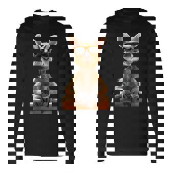 サングラスをかけたカンガルー オーストラリア アウトバック かわいい カンガルー 長袖Tシャツ - Kawaiitshirt