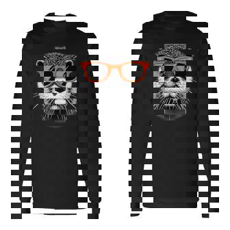 サングラスをかけたクールなカワウソのグラフィックアート 長袖tシャツ 長袖Tシャツ - Kawaiitshirt