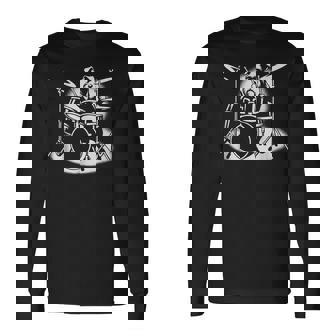 シュナウザー ドラムを弾く ドラマー 犬好き 長袖Tシャツ - Kawaiitshirt