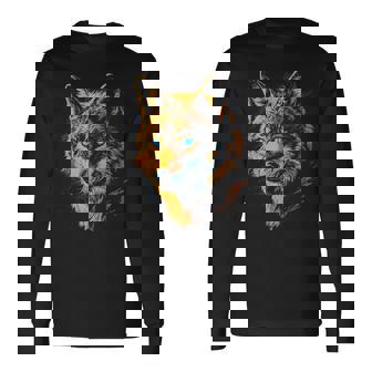 ジャッカル 動物モチーフ 青い目の作品 ジャッカル 長袖Tシャツ - Kawaiitshirt