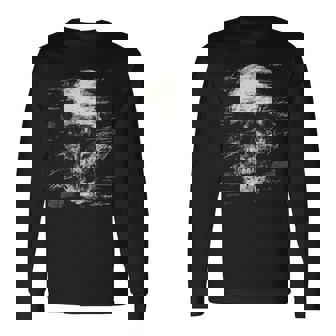 スカルアートグラフィックテキストモチーフドクロ 長袖Tシャツ - Kawaiitshirt