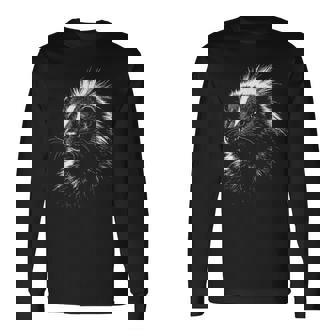 スカンクの肖像画 黒と白の動物愛好家 長袖Tシャツ - Kawaiitshirt