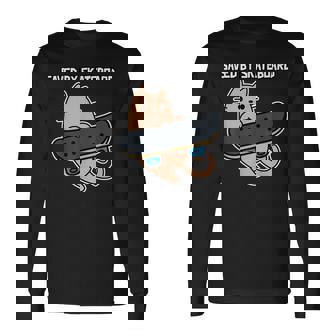 スケートボード猫sk8スケートボードで保存 長袖Tシャツ - Kawaiitshirt