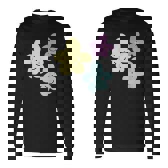スマイリングフラワー イエロー ブルー パープル 楽しい春 長袖Tシャツ - Kawaiitshirt
