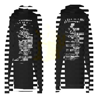 スマートフォン付きトイレのスケルトン ゴシックユーモア 長袖Tシャツ - Kawaiitshirt