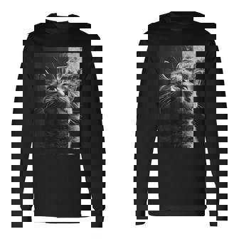 スモーキング 猫 ミーム 大人 ユーモア ノベルティ グラフィック 長袖Tシャツ - Kawaiitshirt