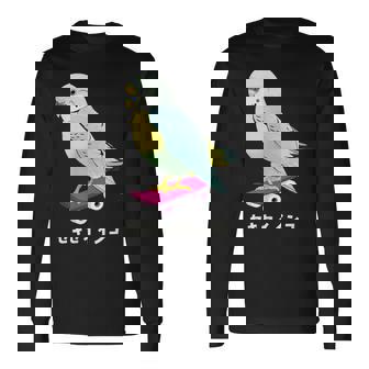 セキセイインコ インコ 鳥 スケートボード かわいい イラスト 手書き セキセイインコ好き 鳥好き おもしろ 長袖Tシャツ - Kawaiitshirt