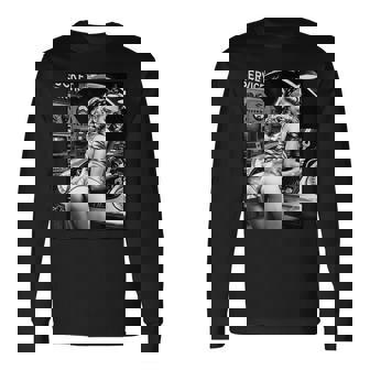 セクシーガールグラフィックtシャツ セクシーブロンドメカニックピンナップガールbw 長袖Tシャツ - Kawaiitshirt