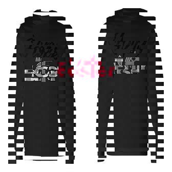 チェック柄ハッピーイースターバニー耳クロスかわいい宗教クリスチャン 長袖Tシャツ - Kawaiitshirt