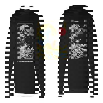 チンパンジー 神奈川波 おもしろサーフアニマル 長袖Tシャツ - Kawaiitshirt