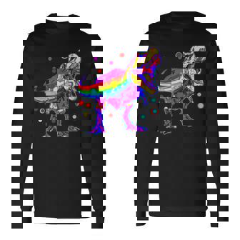 ティラノサウルス レックス 虹色 恐竜 恋人 デザイン 長袖Tシャツ - Kawaiitshirt