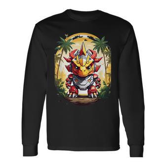 トリケラトプス恐竜ロボット トリケラトプスのマッチングデザイン 長袖Tシャツ - Kawaiitshirt