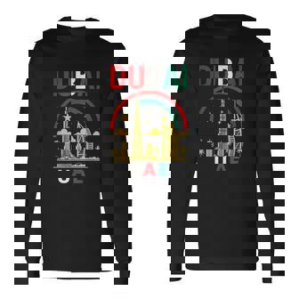 ドバイuaeスカイラインデザイン – ブルジュハリファとヤシの木 長袖Tシャツ - Kawaiitshirt