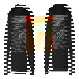 ニャンコの叫び 面白い 猫 ムンクの叫び パロディ おもしろ 服 おもしろグッズ ネタ 長袖tシャツ 長袖Tシャツ - Kawaiitshirt