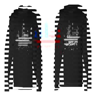 ニューヨーク・スカイライン 星条旗 アメリカ国旗アート Love Ny 長袖Tシャツ - Kawaiitshirt