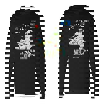 ニューヨーク州地図 観光地 都市 旗 長袖Tシャツ - Kawaiitshirt