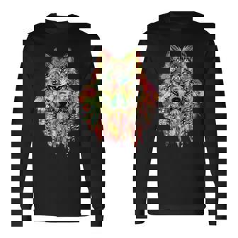 ネイティブアメリカンの羽 狼 星 プリティトレンディ 長袖Tシャツ - Kawaiitshirt