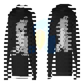 ハシビロコウさん『フル ビッグプリント』青い鳥【どうぶつフレンズ】ゆるくて かわいい 動物園の生き物 イラスト 長袖Tシャツ - Kawaiitshirt