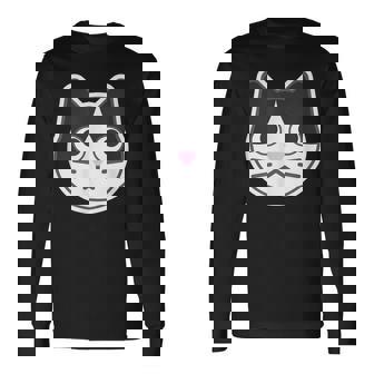 ハチワレ《ふぇいす》ねこ 猫【どうぶつフレンズ】シンプル 顔 ゆるくて かわいい 動物 イラスト 長袖Tシャツ - Kawaiitshirt