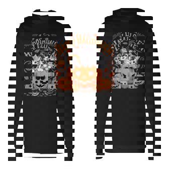 ハッピーハロウィン猫 パンプキン 魔女の帽子デザイン 長袖Tシャツ - Kawaiitshirt