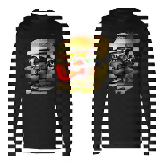 ハンバーガー 演奏 ギター ギタリスト ファニー ファーストフード ハンバーガー 長袖Tシャツ - Kawaiitshirt