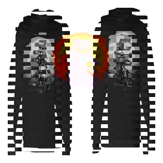 バイカー エキゾチック ショートヘア 猫 乗馬 オートバイ 長袖Tシャツ - Kawaiitshirt