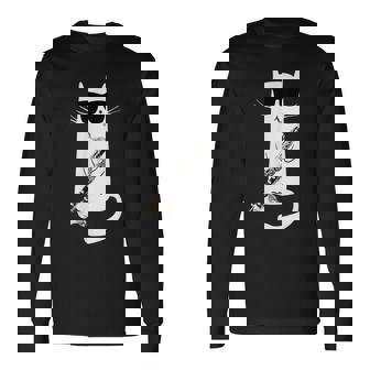 バスクラリネットを弾くサングラスをかけた面白い猫 長袖Tシャツ - Kawaiitshirt