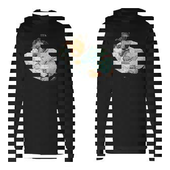 パジャマで寝ているかわいいボストンテリア犬就寝アート 長袖tシャツ 長袖Tシャツ - Kawaiitshirt