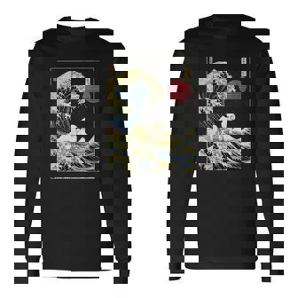 ビション・フリーゼ 日本神奈川波 おもしろサーフドッグ 長袖Tシャツ - Kawaiitshirt