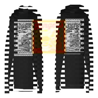 ビンテージ Burgers Biggest In Town ベア ハンバーガー ショップ 長袖Tシャツ - Kawaiitshirt